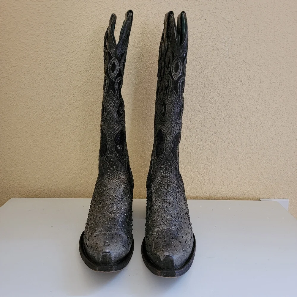 Durango Corral Black Leather Embroidered Western Boots size 6.5 - Picture 7 of 10